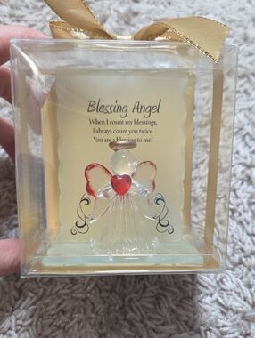 Blessing Angel Hand Blown Art Glass Figurine with Red Heart